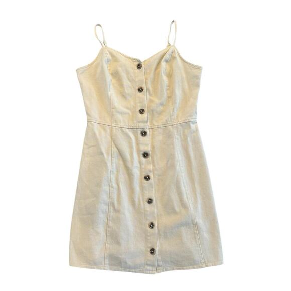 She+Sky Boutique Brand Denim Cream Button Up Strappy Mini Dress Medium NWT - Picture 2 of 5